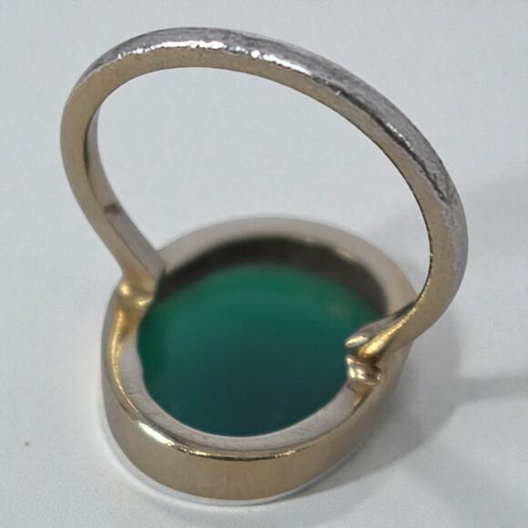 Vintage 925 Gold Plated Jadeite Ring Large Faceted Green Oval Stone sz 8.5 - Picture 5 of 9